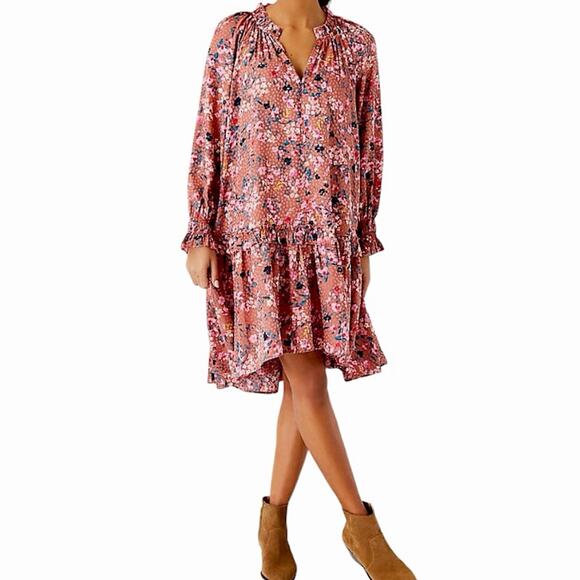 NWT Ann Taylor Pink Floral Long Sleeve Ruffle Swing Dress Size Small - Picture 8 of 8